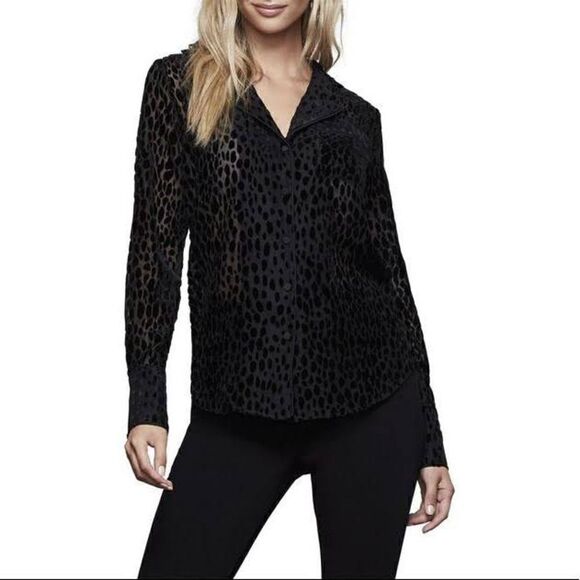 Good American Bliss Shirt Sheer Leopard Pattern Size 2 or Medium - Picture 1 of 9